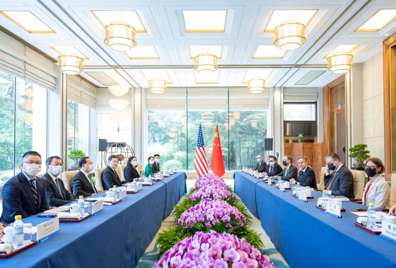 Waziri wa Mambo ya Nje wa China Qin Gang akifanya mazungumzo na Waziri wa Mambo ya Nje wa Marekani Antony Blinken mjini Beijing, China, Juni 18, 2023. (Xinhua/Zhai Jianlan)