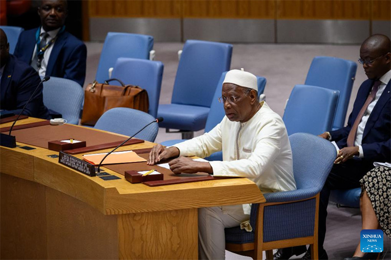 Abdoulaye Bathily, Mwakilishi Maalum wa Katibu Mkuu wa Umoja wa Mataifa nchini Libya, akihutubia mkutano wa Baraza la Usalama kwenye makao makuu ya Umoja wa Mataifa mjini New York, Agosti 22, 2023. (Loey Felipe/Picha za UN/ Xinhua)