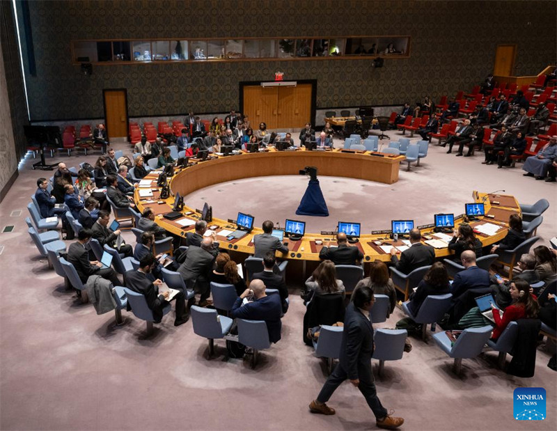 Picha hii iliyopigwa Desemba 19, 2023 ikionyesha mkutano wa Baraza la Usalama la Umoja wa Mataifa kuhusu hali ya Mashariki ya Kati, likiwemo suala la Palestina, kwenye makao makuu ya Umoja wa Mataifa mjini New York. (Manuel Elias/Picha ya UN/ Xinhua)