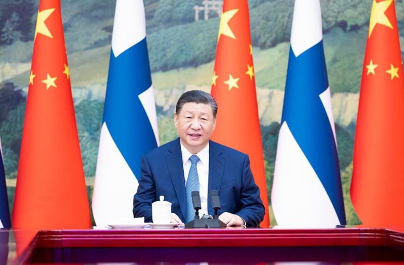 Rais wa China Xi Jinping akikutana na Rais wa Finland Sauli Niinisto kupitia njia ya video mjini Beijing, China, Januari 10, 2024. (Xinhua/Liu Bin)
