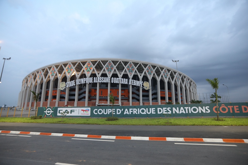 Picha iliyopigwa tarehe 8, Januari ikionesha Uwanja wa Alassane Ouattara, ambao unajulikana kama Uwanja wa Olimpiki wa Ebimpe mjini Abidjan, Mji Mkuu wa kiuchumi wa Cote d