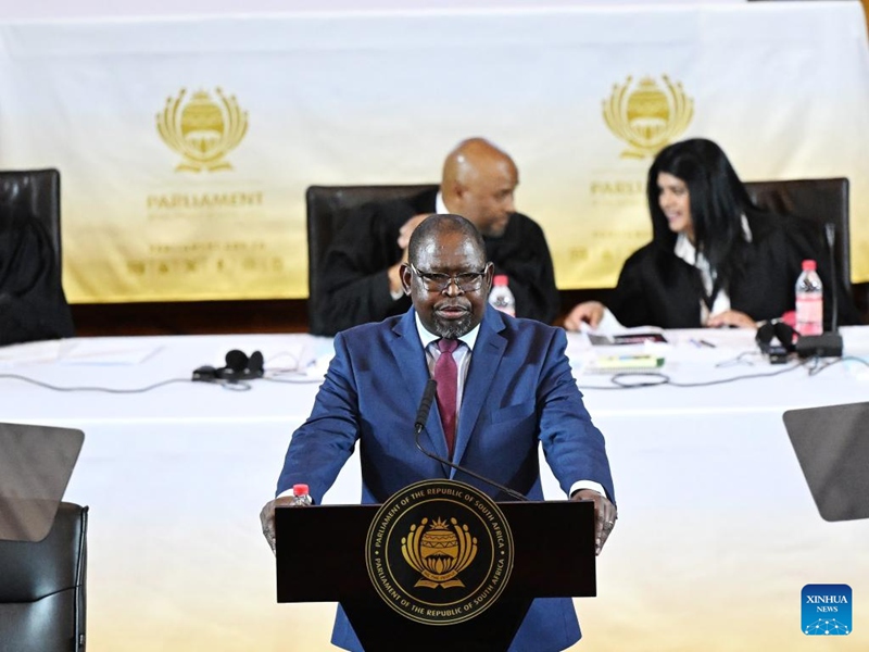 Waziri wa Fedha wa Afrika Kusini Enoch Godongwana akitoa Hotuba ya Bajeti Mwaka 2024 mjini Cape Town, Afrika Kusini, Februari 21, 2024. (Picha na Xabiso Mkhabela/Xinhua)