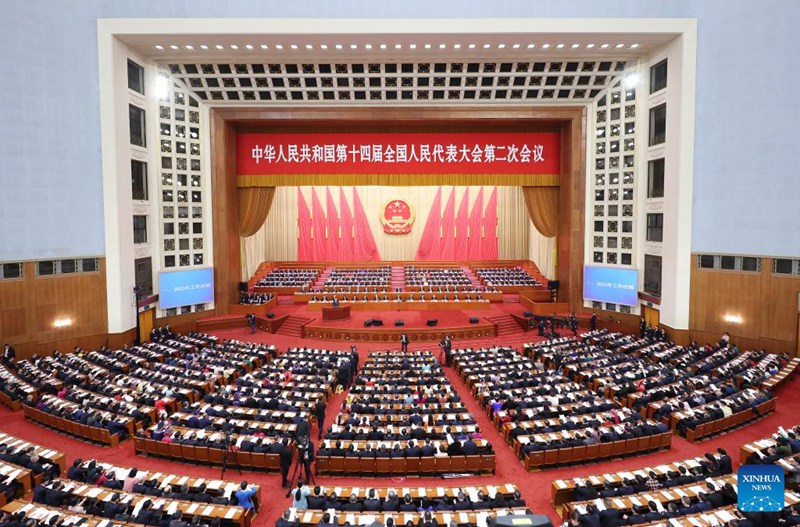 The opening meeting of the second session of the 14th National People's Congress (NPC) is held at the Great Hall of the People in Beijing, capital of China, March 5, 2024. (Xinhua/Ding Haitao)