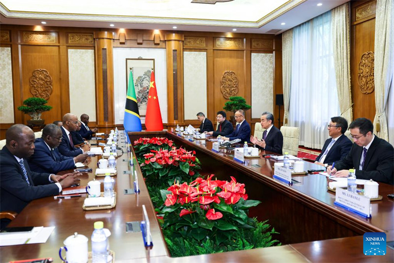 Waziri wa Mambo ya Nje wa China Wang Yi, akifanya mazungumzo na January Yusuf Makamba, Waziri wa Mambo ya Nje na Ushirikiano wa Afrika Mashariki wa Tanzania mjini Beijing, China, Mei 17, 2024. (Xinhua/Liu Bin)