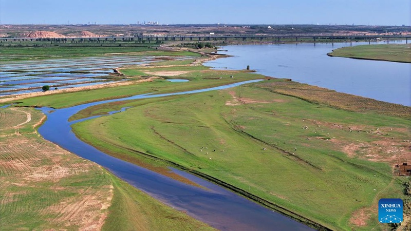 Picha iliyopigwa Mei 30, 2024 ikionyesha sehemu ya Mto Manjano huko Yinchuan, katika Mkoa unaojiendesha wa Kabila la Wahui wa Ningxia, Kaskazini-Magharibi mwa China. (Xinhua/Wang Peng)