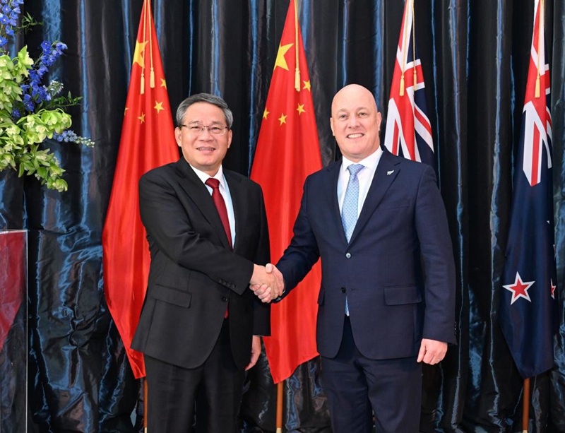 Waziri Mkuu wa China Li Qiang akifanya mazungumzo na Waziri Mkuu wa New Zealand Christopher Luxon mjini Wellington, New Zealand, Juni 13, 2024. (Xinhua/Rao Aimin)