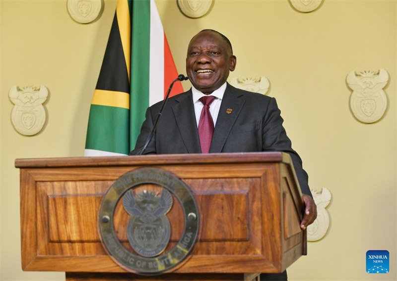 Rais wa Afrika Kusini Cyril Ramaphosa akihutubia taifa kwa njia ya televisheni mjini Pretoria, Afrika Kusini, Juni 30, 2024. (Ofisi ya Mawasiliano na Habari wa Serikali ya Afrika Kusini/Xinhua)
