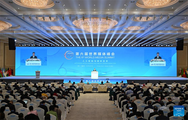 Mkutano wa Kilele wa 6 wa Vyombo vya Habari Duniani ukifunguliwa huko Urumqi, mji mkuu wa Mkoa unaojiendesha wa Kabila la Wauygur wa Xinjiang, Kaskazini-Magharibi mwa China, Oktoba 14, 2024. (Xinhua/Li Xiang)