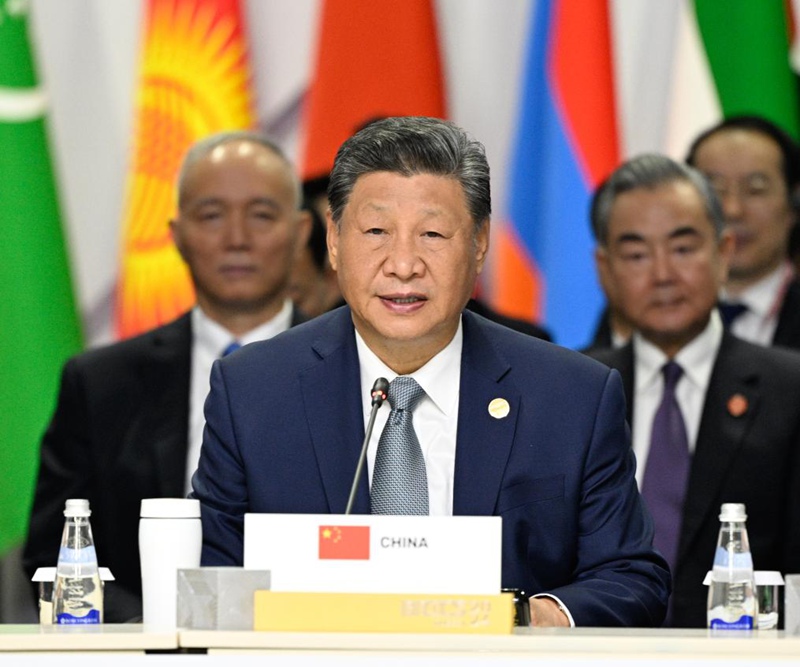 Rais Xi Jinping wa China akitoa hotuba muhimu yenye kichwa "Kuunganisha Nguvu Kubwa ya Nchi za Kusini Kujenga Pamoja Jumuiya ya Binadamu yenye Mustakabali wa Pamoja" kwenye mazungumzo ya viongozi wa nchi za "BRICS Plus"  huko Kazan, Russia, Oktoba 24, 2024. (Xinhua/Li Xueren