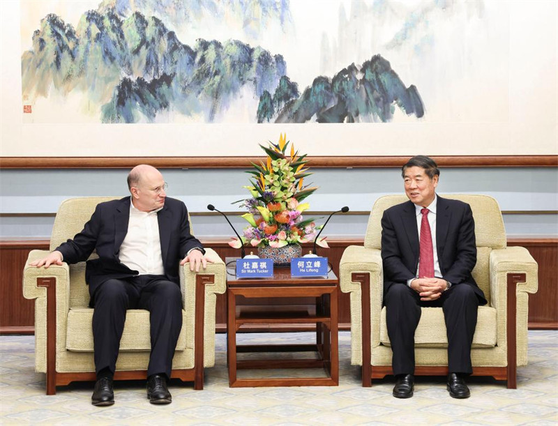Naibu Waziri Mkuu wa China He Lifeng, ambaye pia ni Mjumbe wa Ofisi ya Siasa ya Kamati Kuu ya Chama cha Kikomunisti cha China (CPC), akikutana na Mwenyekiti wa Kundi la HSBC Mark Tucker mjini Beijing, mji mkuu wa China, Novemba 14, 2024. (Xinhua/Pang Xinglei)