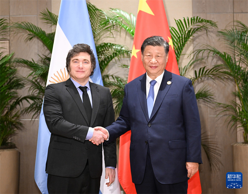 Asubuhi ya Tarehe 19, Novemba kwa saa za huko, Rais Xi Jinping wa China amekutana na Rais wa Argentina Javier Milei katika wakati wa kuhudhuria kwenye Mkutano wa 19 wa kundi la nchi 20 (G20) huko Rio de Janeiro, Brazil. (Picha na Zhang Ling/Xinhua)