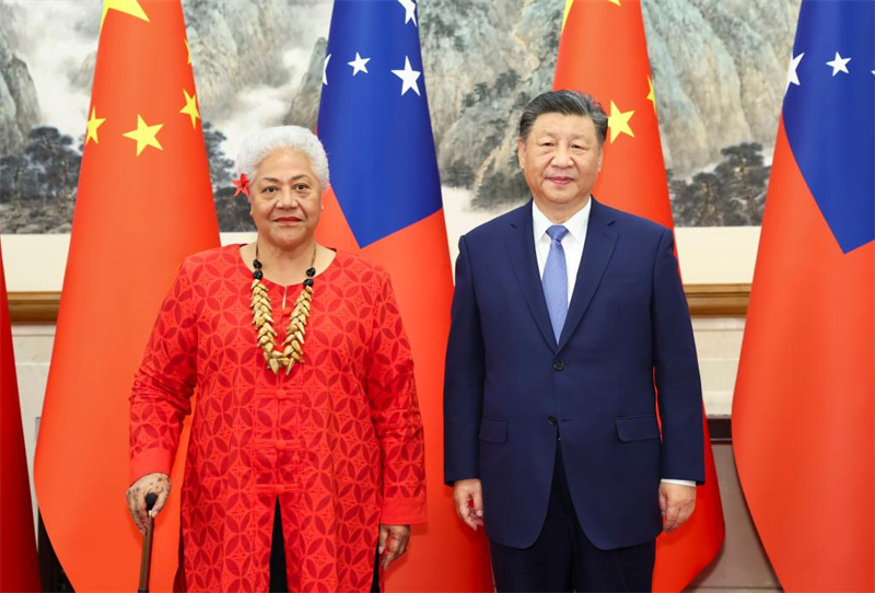 Rais wa China Xi Jinping akikutana na Waziri Mkuu wa Samoa Fiame Naomi Mata'afa, ambaye yuko katika ziara rasmi nchini China, kwenye Jumba la Wageni wa Kitaifa la Diaoyutai mjini Beijing, Novemba 26, 2024. (Xinhua/Huang Jingwen)