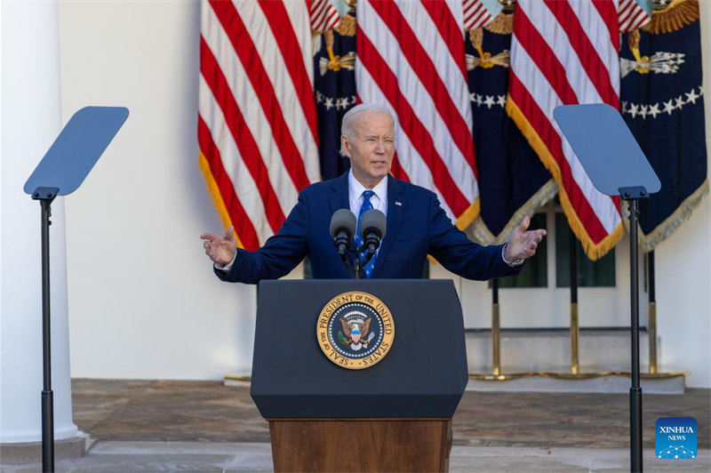 Rais wa Marekani Joe Biden akizungumza na waandishi wa habari katika Ikulu ya Marekani White House mjini Washington, D.C., Marekani, Novemba 26, 2024. (Xinhua/Hu Yousong)