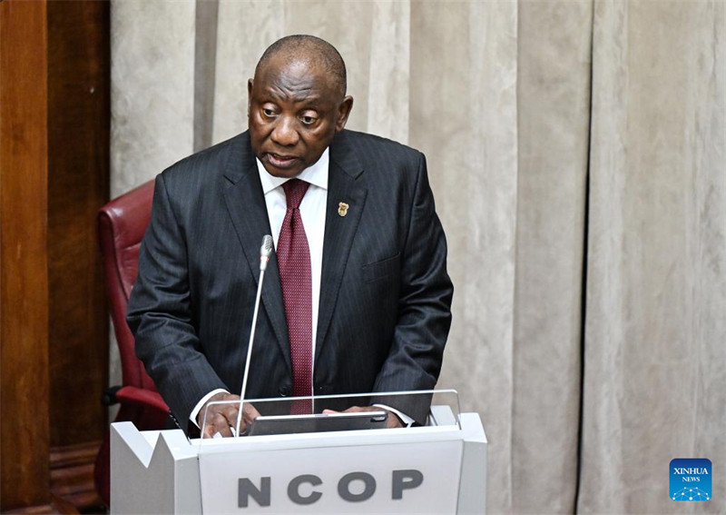 Rais Cyril Ramaphosa wa Afrika Kusini akitoa hotuba yake ya mwaka kwa Baraza la Taifa la Majimbo la Afrika Kusini (NCOP) mjini Cape Town, Afrika Kusini, Novemba 28, 2024. (Picha na Xabiso Mkhabela/Xinhua)