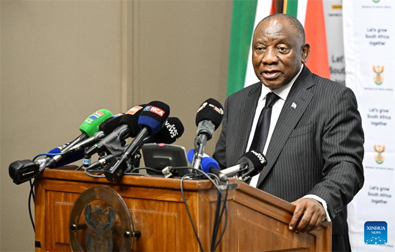 Rais wa Afrika Kusini Cyril Ramaphosa akizungumza wakati wa uzinduzi rasmi wa uenyekiti wa zamu wa G20 wa Afrika Kusini mjini Cape Town, Afrika Kusini, Desemba 3, 2024. (Picha na Xabiso Mkhabela/Xinhua)