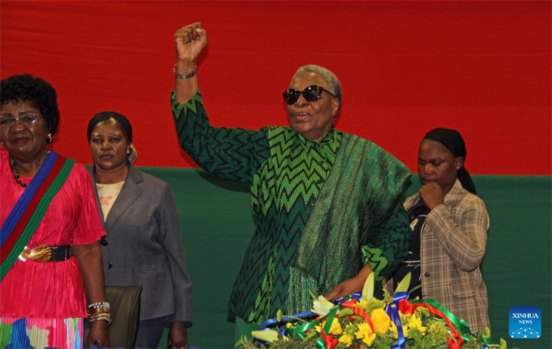 Rais Mteule wa Namibia Netumbo Nandi-Ndaitwah akizungumza katika mkutano na waandishi wa habari mjini Windhoek, Namibia, Desemba 5, 2024. (Picha na Musa C Kaseke/Xinhua)