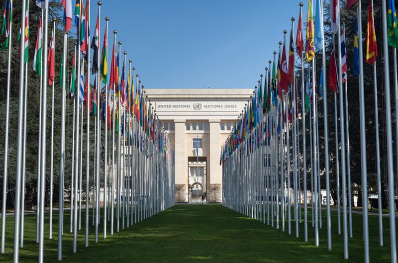 Picha hii iliyopigwa tarehe 29 Februari 2024 ikionyesha mwonekano wa nje wa Ofisi ya Umoja wa Mataifa (UN) mjini Geneva, Uswisi. (Xinhua/Shi Song)