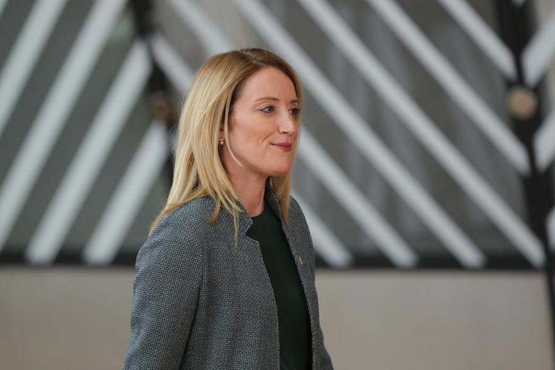 Rais wa Bunge la Ulaya Roberta Metsola akihudhuria mkutano maalum wa Baraza la Ulaya kwenye makao makuu ya Umoja wa Ulaya mjini Brussels, Ubelgiji, Mei 30, 2022. (Xinhua/Zheng Huansong)