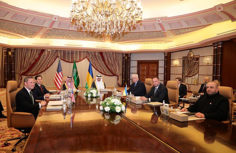 Wajumbe wa Marekani na Ukraine wakikutana mjini Jeddah, Saudi Arabia, Machi 11, 2025. (Xinhua/Wang Dongzhen)