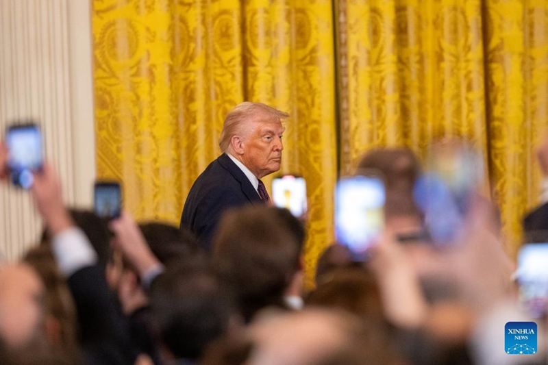 Rais wa Marekani Donald Trump akiondoka baada ya shughuli ya kuadhimisha Siku ya Uhuru wa Ugiriki kwenye Ikulu ya White House mjini Washington, D.C., Marekani, Machi 24, 2025. (Xinhua/Hu Yousong)