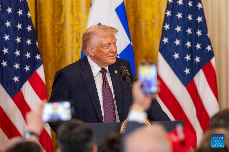 Rais wa Marekani Donald Trump akihudhuria shughuli ya kuadhimisha Siku ya Uhuru wa Ugiriki kwenye Ikulu ya White House mjini Washington, D.C., Marekani, Machi 24, 2025. (Xinhua/Hu Yousong)