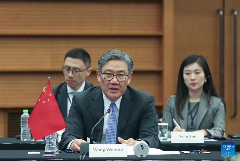 Waziri wa Biashara wa China Wang Wentao akizungumza kwenye Mkutano wa 13 wa Mawaziri wa Uchumi na Biashara wa Pande Tatu za China-Japan- Korea Kusini mjini Seoul, Korea Kusini, Machi 30, 2025. (Xinhua/Yao Qilin)