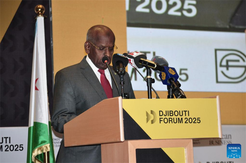 Waziri Mkuu wa Djibouti Abdoulkader Kamil Mohamed akizungumza kwenye hafla ua ufunguzi wa Mkutano wa pili wa Baraza la Djibouti, Djibouti City, mji mkuu wa Djibouti, Aprili 7, 2025. (Xinhua/Habtamu Worku) 