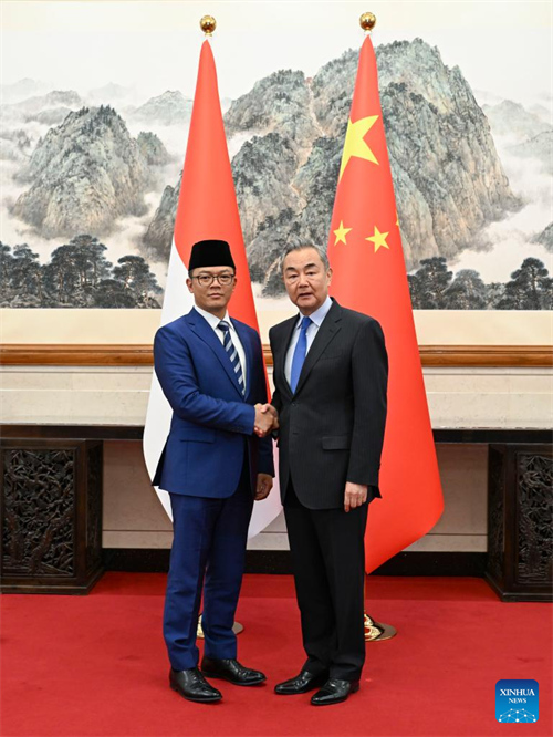 Waziri wa Mambo ya Nje wa China ambaye pia ni Mjumbe wa Ofisi ya Siasa ya Kamati Kuu ya Chama cha Kikomunisti cha China (CPC),Wang Yi akifanya mazungumzo na Waziri wa Mambo ya Nje wa Indonesia Sugiono mjini Beijing, mji mkuu wa China, Aprili 21, 2025. (Xinhua/Zhang Ling)