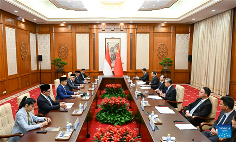 Waziri wa Mambo ya Nje wa China ambaye pia ni Mjumbe wa Ofisi ya Siasa ya Kamati Kuu ya Chama cha Kikomunisti cha China (CPC),Wang Yi akifanya mazungumzo na Waziri wa Mambo ya Nje wa Indonesia Sugiono mjini Beijing, mji mkuu wa China, Aprili 21, 2025. (Xinhua/Zhang Ling)