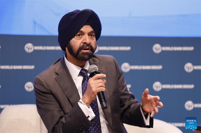 Rais wa Kundi la Benki ya Dunia Ajay Banga akizungumza wakati wa Mikutano ya Majira ya mchipuko ya 2025 ya Kundi la Benki ya Dunia (WBG) na Shirika la Fedha la Kimataifa (IMF) mjini Washington, D.C., Marekani, Aprili 22, 2025. (Xinhua/Xie E)