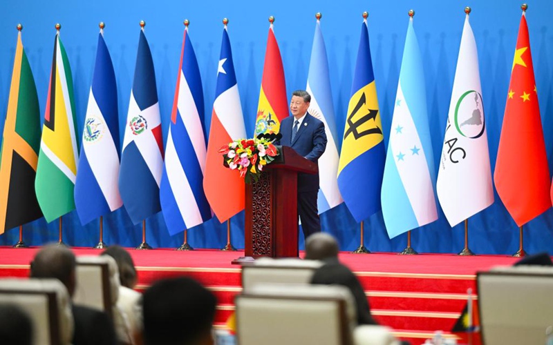 Rais Xi Jinping wa China akihudhuria  kwenye ufunguzi wa mkutano wa nne wa mawaziri wa Jukwaa la China na CELAC (Jumuiya ya Nchi za Latin Amerika na Caribbean) kwenye Kituo cha Mikutano cha Kitaifa cha Beijing, China Mei 13, 2025. (Xinhua/Xie Huanchi)