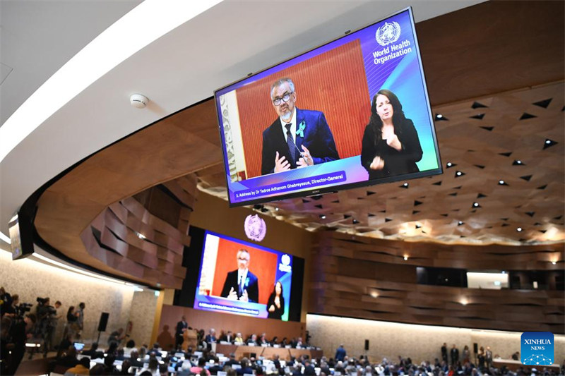 Mkurugenzi Mkuu wa Shirika la Afya Duniani (WHO) Tedros Adhanom Ghebreyesus akizungumza kwenye Mkutano wa 78 wa Baraza la Afya Duniani mjini Geneva, Uswisi, Mei 19, 2025. (Xinhua/Lian Yi)