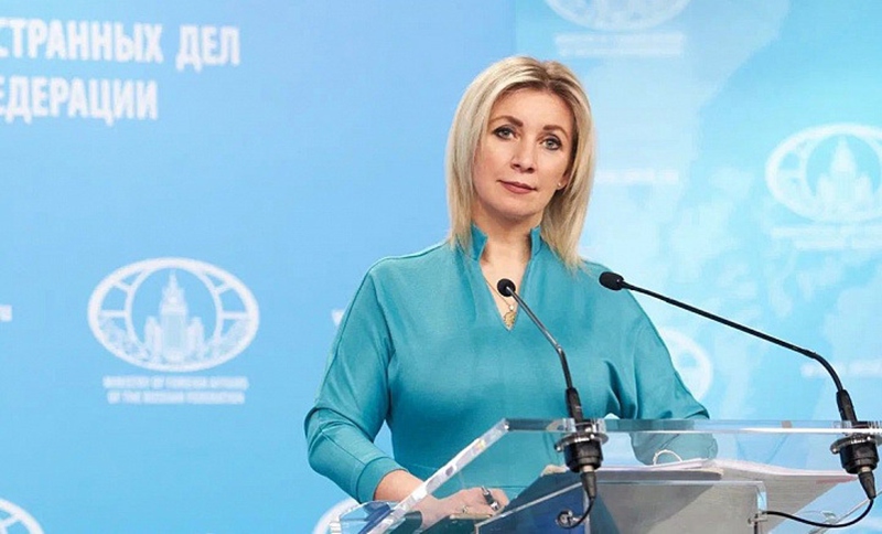 Msemaji wa Wizara ya Mambo ya Nje ya Russia Maria Zakharova akihudhuria mkutano wa wiki na waandishi wa habari Machi 23, 2023. (picha ya Wizara ya Mambo ya Nje ya Russia)