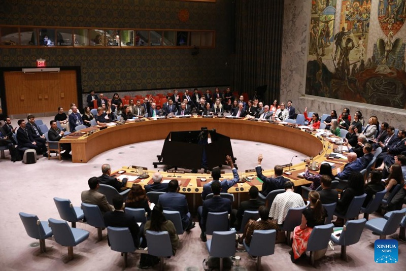 Wajumbe wakipiga kura juu ya mswada wa azimio la Baraza la Usalama la Umoja wa Mataifa kwenye makao makuu ya Umoja wa Mataifa mjini New York, Juni 4, 2025. (Xinhua/Xie E)