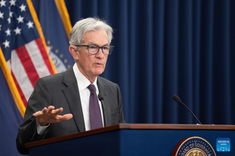 Mwenyekiti wa Benki Kuu ya Marekani Jerome Powell akihudhuria mkutano na waandishi wa habari mjini Washington, D.C., Marekani, tarehe 30 Julai 2025. (Xinhua/Hu Yousong)