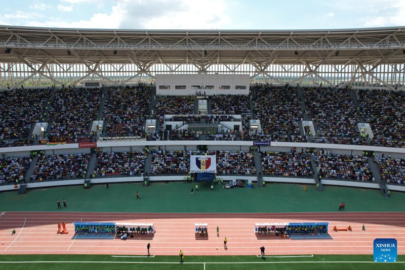 Picha iliyopigwa Septemba 4, 2025 ikionyesha mwonekano wa ndani wa Uwanja wa Olimpiki wa Marshal Idriss Deby Itno uliojengwa na China mjini N'Djamena, Chad. (Kundi la Kampuni za Uhandisi wa Ujenzi la Shaanxi/kupitia Xinhua)