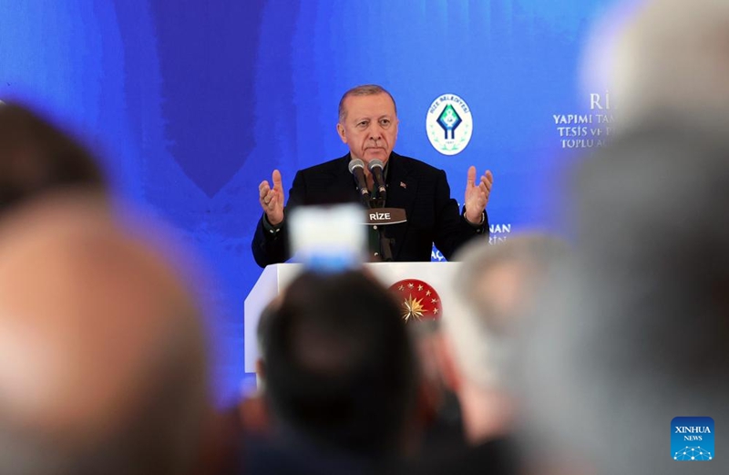 Rais wa Uturuki Recep Tayyip Erdogan akitoa hotuba kwenye hafla ya kuzindua miradi mipya katika Jimbo la Bahari Nyeusi la Rize, Uturuki, Oktoba 10, 2025. (Mustafa Kaya/kupitia Xinhua)