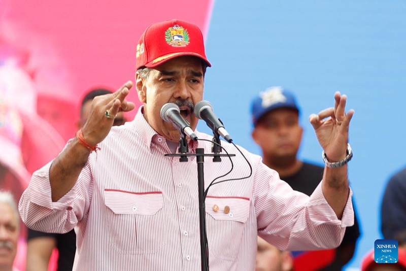 Rais wa Venezuela Nicolas Maduro akizungumza kwenye mkutano wa hadhara mjini Caracas, Venezuela, Desemba 1, 2025. (Str/Xinhua)