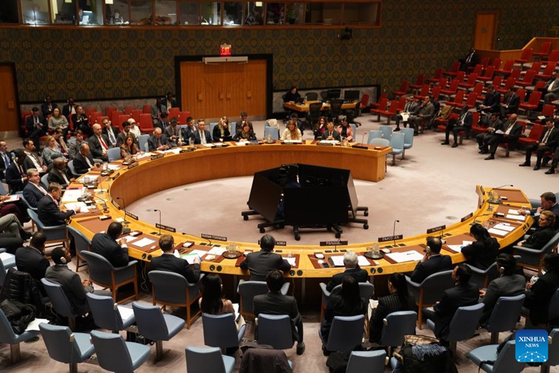 Baraza la Usalama likifanya mkutano wa dharura kwenye makao makuu ya Umoja wa Mataifa mjini New York, Desemba 29, 2025. (Xinhua/Zhang Fengguo)