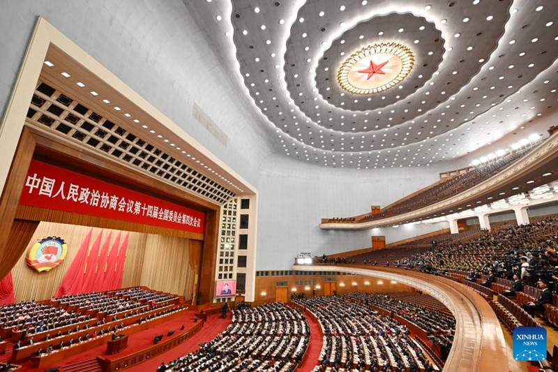 Mkutano wa nne wa Kamati ya Kitaifa ya 14 ya Baraza la Mashauriano ya Kisiasa la Umma la China (CPPCC) ukifunguliwa kwenye Jumba la Mikutano ya Umma la Beijing Machi 4, 2026. (Xinhua/Liu Bin)