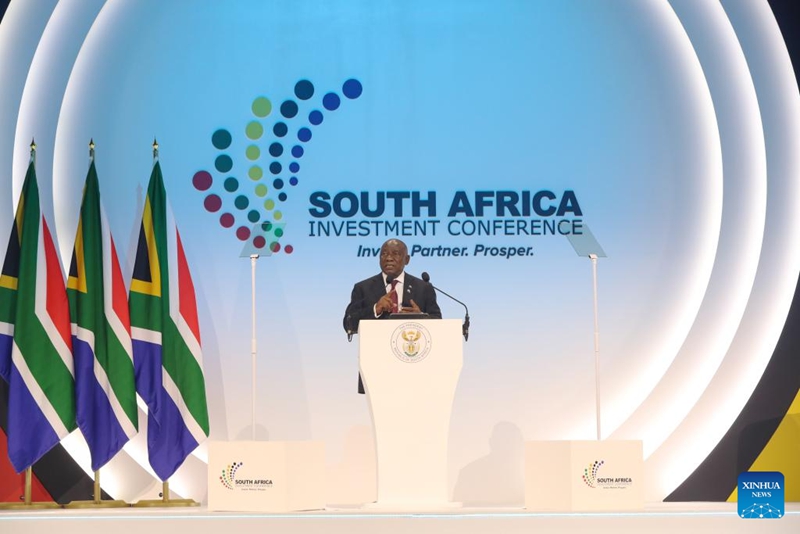 Rais wa Afrika Kusini Cyril Ramaphosa akitoa hotuba ya ufunguzi kwenye Mkutano wa sita wa Uwekezaji wa Afrika Kusini, Johannesburg, Afrika Kusini, Machi 31, 2026. (Xinhua/Chen Wei)