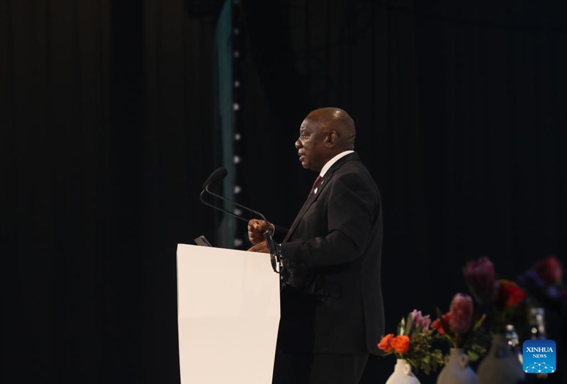 Rais wa Afrika Kusini Cyril Ramaphosa akitoa hotuba ya ufunguzi kwenye Mkutano wa sita wa Uwekezaji wa Afrika Kusini, Johannesburg, Afrika Kusini, Machi 31, 2026. (Xinhua/Chen Wei)