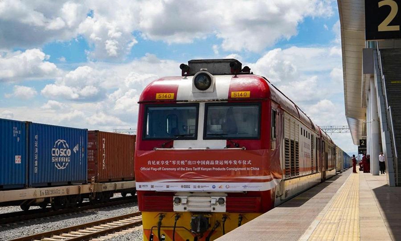 Picha hii iliyopigwa tarehe 23, Machi, 2026 ikionesha treni ya mizigo ikiegesha kwenye Stesheni ya Nairobi ya Reli ya Mombasa-Nairobi. (Picha na Nelson Asienwa/Xinhua)