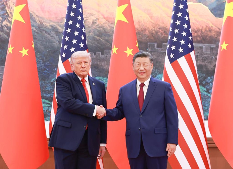 Rais wa China Xi Jinping akifanya mazungumzo na Rais wa Marekani Donald Trump, ambaye yuko katika ziara ya kiserikali nchini China, kwenye Jumba la Mikutano ya Umma la Beijing, Mei 14, 2026. (Xinhua/Ding Lin)
