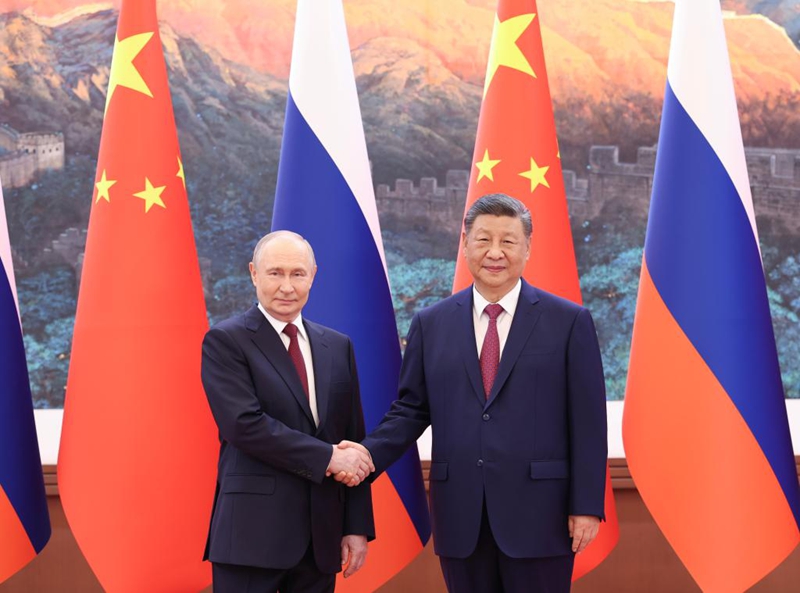Rais wa China Xi Jinping akifanya mazungumzo na Rais wa Russia Vladimir Putin, ambaye yuko katika ziara ya kiserikali nchini China, kwenye Jumba la Mikutano ya Umma la Beijing, Mei 20, 2026. (Xinhua/Huang Jingwen)