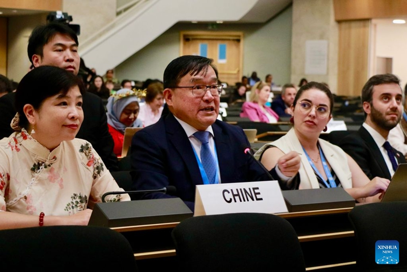 Jia Guide, Mjumbe wa kudumu ambaye pia ni Balozi wa China kwenye Ofisi ya Umoja wa Mataifa mjini Geneva na mashirika mengine ya kimataifa nchini Uswisi, akihudhuria mjadala usio rasmi wa ngazi ya juu kuadhimisha miaka 20 tangu kuanzishwa Baraza la Haki za Binadamu, mjini Geneva, Uswisi, Juni 19, 2026. (Xinhua/Wang Qibing)