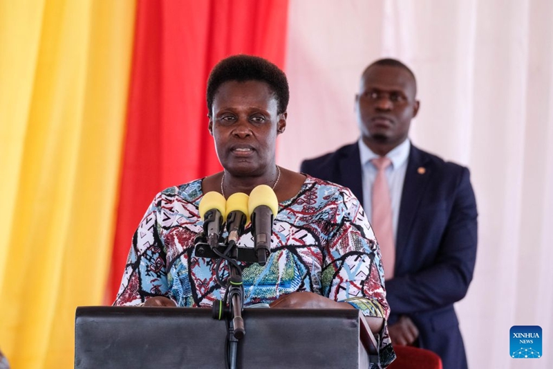 Makamu Rais wa Uganda Jessica Alupo akizungumza baada ya kutembelea kwenye Kongani ya Viwanda ya Ushirikiano wa Kilimo kati ya China na Uganda katika Wilaya ya Luwero, Uganda, Julai 23, 2026. (Picha na Hajarah Nalwadda/Xinhua)