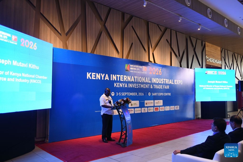 Joseph Mutavi Kithu, mkurugenzi wa kitaifa wa Jumuiya wa Wafanyabiashara na Wamiliki wa Viwanda ya Kenya, akitoa hotuba kwenye Maonesho ya 9 ya Kimataifa ya Viwanda ya Kenya, jijini Nairobi, Kenya, Septemba 3, 2026. (Xinhua/Liu Qiong)