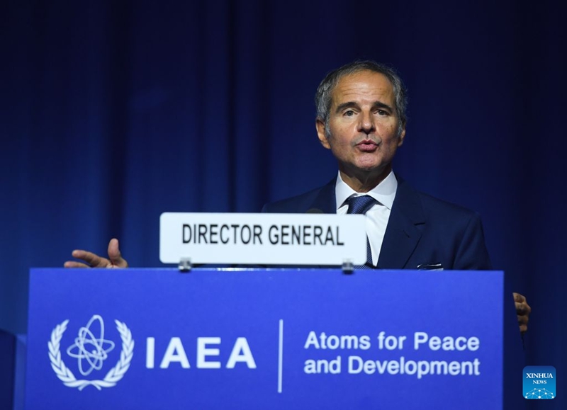 Mkurugenzi Mkuu wa Shirika la Kimataifa la Nishati ya Atomiki (IAEA), Rafael Grossi, akizungumza kwenye Mkutano Mkuu wa 70 wa IAEA mjini Vienna, Austria, tarehe 14 Septemba 2026. (Xinhua/He Canling)